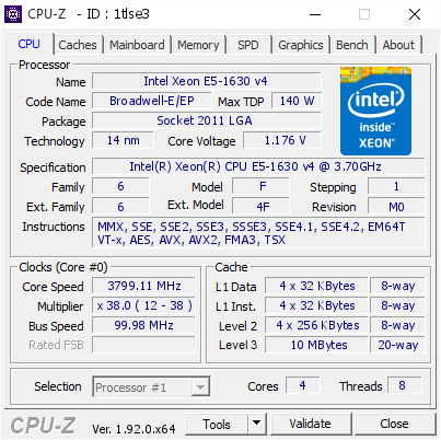 screenshot of CPU-Z validation for Dump [1tlse3] - Submitted by  Anonymous  - 2020-05-12 18:01:48