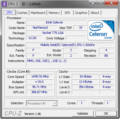 screenshot of CPU-Z validation for Dump [1uhbeb] - Submitted by  MAEYAMA  - 2015-06-06 15:06:13