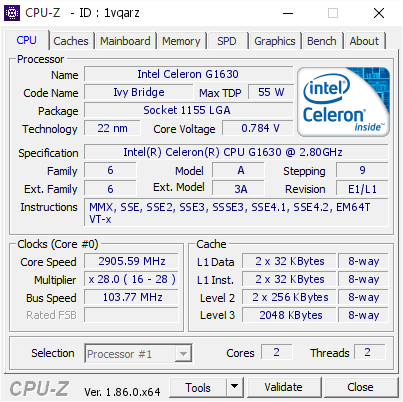 screenshot of CPU-Z validation for Dump [1vqarz] - Submitted by  LENNON-PC  - 2019-06-17 16:05:10