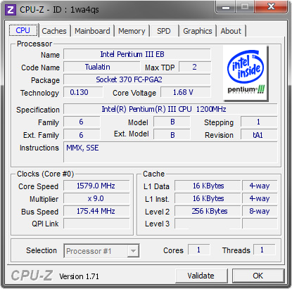 screenshot of CPU-Z validation for Dump [1wa4qs] - Submitted by  zombie568  - 2015-02-28 13:02:32