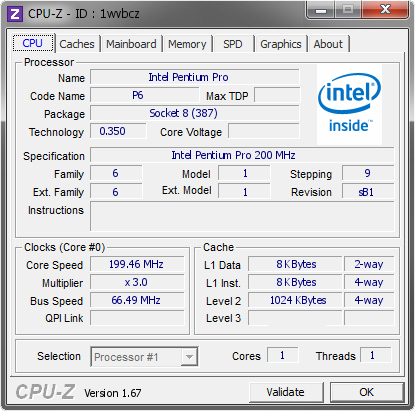 Intel Pentium Pro @ 199.46 MHz - CPU-Z VALIDATOR