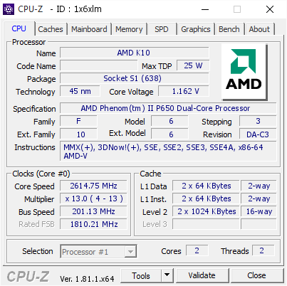 screenshot of CPU-Z validation for Dump [1x6xlm] - Submitted by  DESKTOP-693AFQM  - 2018-01-04 08:52:35