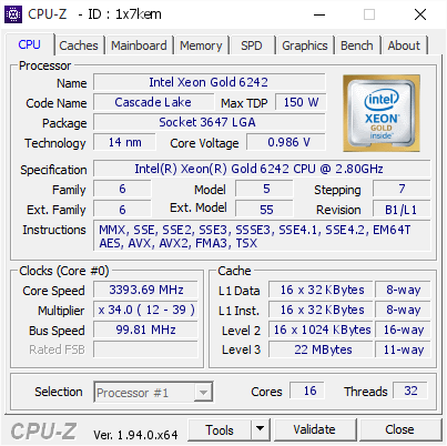 screenshot of CPU-Z validation for Dump [1x7kem] - Submitted by  REALSRV1  - 2020-12-03 19:49:17