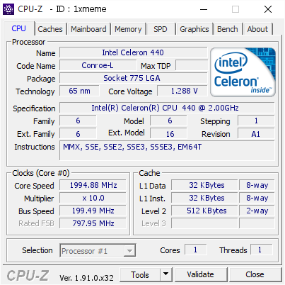 screenshot of CPU-Z validation for Dump [1xmeme] - Submitted by  Petr-PC  - 2020-04-16 10:03:10