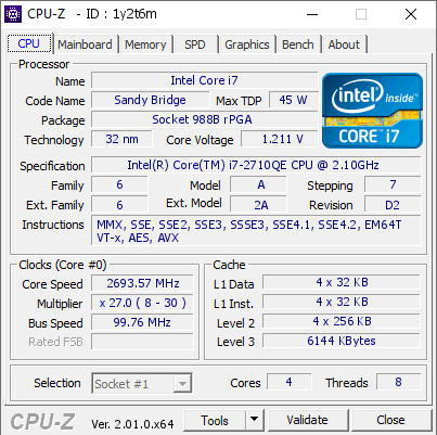 screenshot of CPU-Z validation for Dump [1y2t6m] - Submitted by  DESKTOP-N6OD1OE  - 2022-08-19 20:10:03