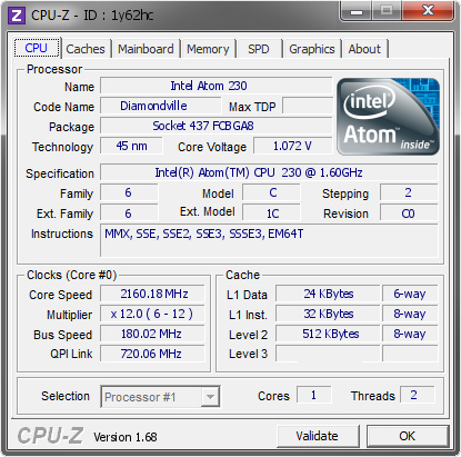 screenshot of CPU-Z validation for Dump [1y62hc] - Submitted by  GUSTAVO-1358C05  - 2014-02-12 18:02:15