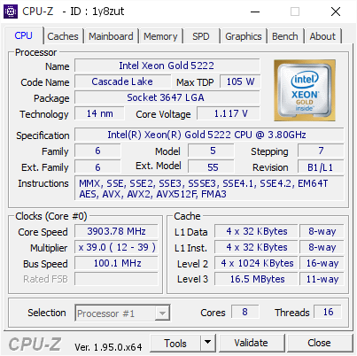 screenshot of CPU-Z validation for Dump [1y8zut] - Submitted by  Anonymous  - 2021-04-08 16:34:55