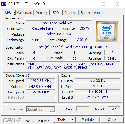 screenshot of CPU-Z validation for Dump [1y9mj9] - Submitted by  Anonymous  - 2024-11-25 21:08:44