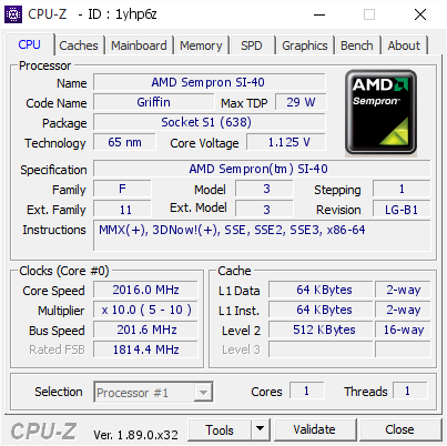 screenshot of CPU-Z validation for Dump [1yhp6z] - Submitted by  HP6735S-LAPTOP  - 2019-08-17 22:47:01