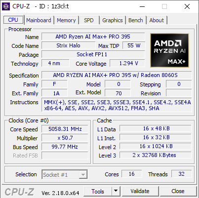 screenshot of CPU-Z validation for Dump [1z3ckt] - Submitted by  Anonymous  - 2026-02-07 15:11:40