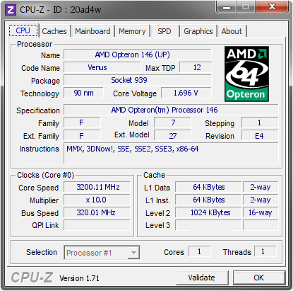 screenshot of CPU-Z validation for Dump [20ad4w] - Submitted by  Eze_hippie_77  - 2015-01-20 00:01:07