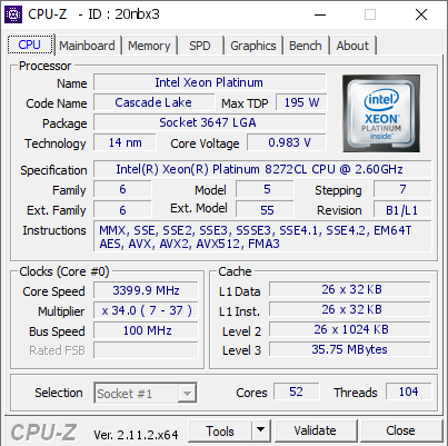 screenshot of CPU-Z validation for Dump [20nbx3] - Submitted by  SERVER-NASA  - 2024-11-08 12:28:11