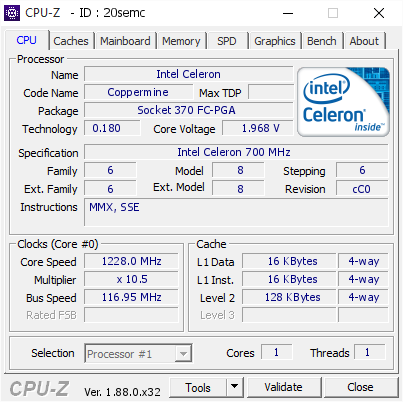 screenshot of CPU-Z validation for Dump [20semc] - Submitted by  Obijuan83  - 2019-05-11 23:56:18