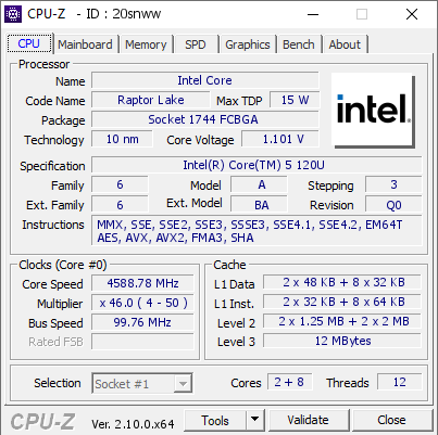 screenshot of CPU-Z validation for Dump [20snww] - Submitted by  yee245  - 2024-07-24 17:27:46