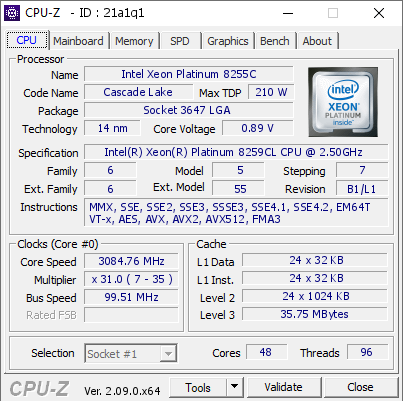 screenshot of CPU-Z validation for Dump [21a1q1] - Submitted by  Anonymous  - 2024-03-05 07:22:55