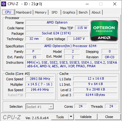 screenshot of CPU-Z validation for Dump [21gr0j] - Submitted by  Anonymous  - 2025-03-24 13:45:15