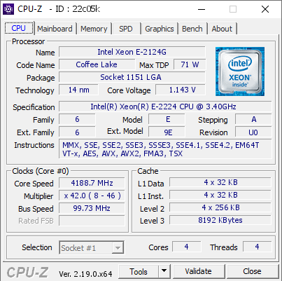 screenshot of CPU-Z validation for Dump [22c05k] - Submitted by  SERVER  - 2026-05-02 10:58:57