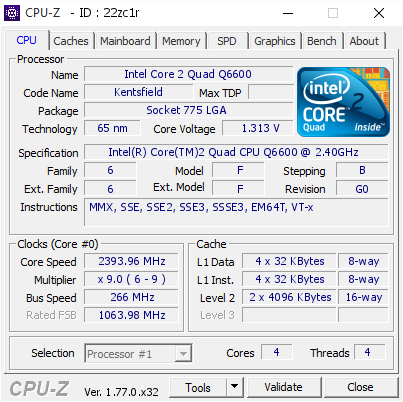 Intel Core 2 Quad Q6600 2393 96 Mhz Cpu Z Validator