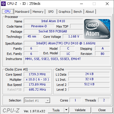 screenshot of CPU-Z validation for Dump [259eds] - Submitted by  klopcha  - 2021-12-26 01:40:32