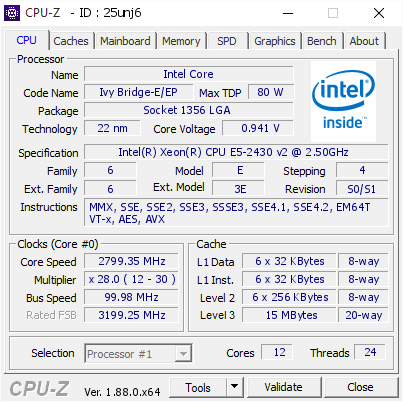 screenshot of CPU-Z validation for Dump [25unj6] - Submitted by  Anonymous  - 2019-05-06 20:46:05