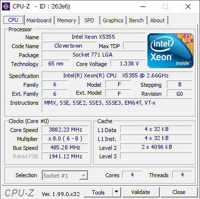 screenshot of CPU-Z validation for Dump [262e6j] - Submitted by  C.M.P  - 2022-02-08 15:29:33