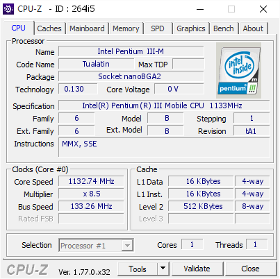 screenshot of CPU-Z validation for Dump [264li5] - Submitted by  WINXPSP3MATV  - 2016-12-17 09:38:17