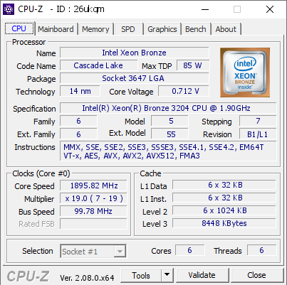 screenshot of CPU-Z validation for Dump [26ukqm] - Submitted by  Anonymous  - 2023-12-08 07:09:39