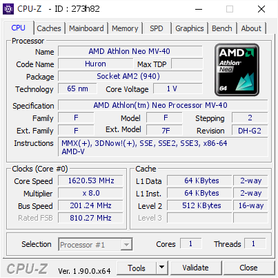 screenshot of CPU-Z validation for Dump [273h82] - Submitted by  Anonymous  - 2019-09-15 18:16:31