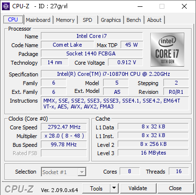 screenshot of CPU-Z validation for Dump [27gyvl] - Submitted by  DESKTOP-1L8C3SE  - 2024-04-19 04:07:42
