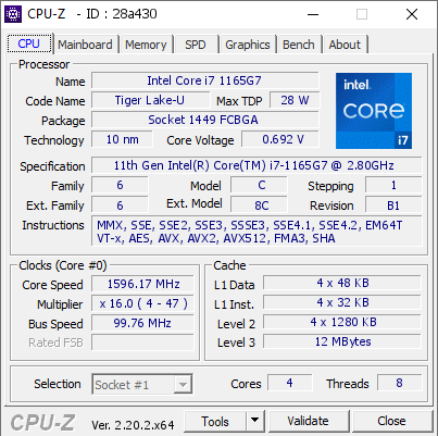 screenshot of CPU-Z validation for Dump [28a430] - Submitted by  LENOVO  - 2026-08-07 12:14:21