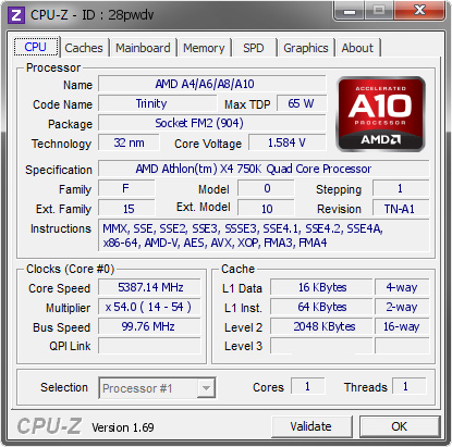 screenshot of CPU-Z validation for Dump [28pwdv] - Submitted by  imreloadin  - 2014-06-08 06:06:24