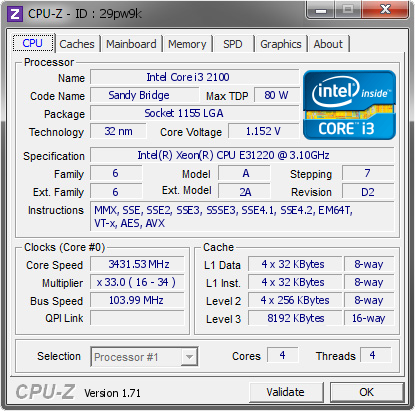 screenshot of CPU-Z validation for Dump [29pw9k] - Submitted by  FRACTAL  - 2014-10-31 17:10:59
