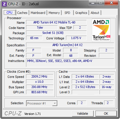 screenshot of CPU-Z validation for Dump [2a6usl] - Submitted by  JACK-PC  - 2014-11-14 16:11:51