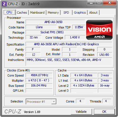 screenshot of CPU-Z validation for Dump [2adzk9] - Submitted by  gioy86  - 2014-06-13 00:06:33