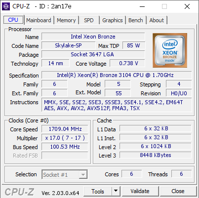 screenshot of CPU-Z validation for Dump [2an17e] - Submitted by  DESKTOP-6UU3E0D  - 2022-11-16 10:17:35