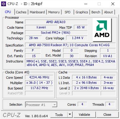 screenshot of CPU-Z validation for Dump [2b4qpf] - Submitted by  Anonymous  - 2017-07-31 08:38:53