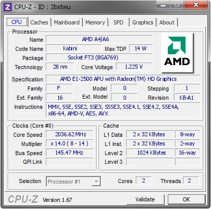 screenshot of CPU-Z validation for Dump [2bstwu] - Submitted by  PACKARDBELL  - 2014-11-01 20:11:59