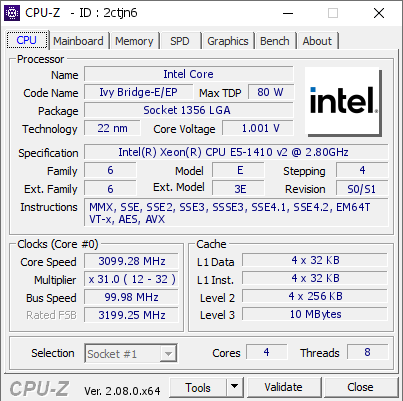 screenshot of CPU-Z validation for Dump [2ctjn6] - Submitted by  DESKTOP-H1F64HG  - 2024-01-11 00:59:48