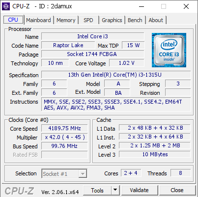 screenshot of CPU-Z validation for Dump [2damux] - Submitted by  Anonymous  - 2023-08-01 01:59:41