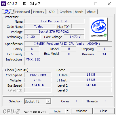 screenshot of CPU-Z validation for Dump [2diyn7] - Submitted by  IdeaFix  - 2022-04-12 18:33:42