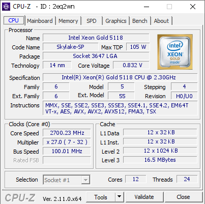 screenshot of CPU-Z validation for Dump [2eq2wn] - Submitted by  Anonymous  - 2024-11-04 22:52:46