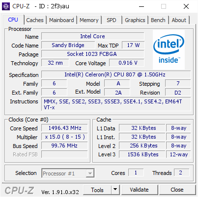 screenshot of CPU-Z validation for Dump [2f3yau] - Submitted by  Anonymous  - 2020-02-27 05:37:46