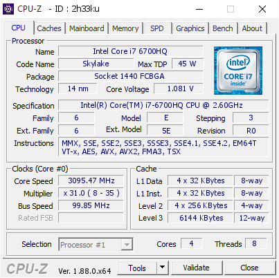 screenshot of CPU-Z validation for Dump [2h33ku] - Submitted by  DESKTOP-3U7K66S  - 2019-04-23 19:44:25