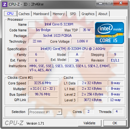 screenshot of CPU-Z validation for Dump [2h49iw] - Submitted by  ADAMOU-NOTEBOOK  - 2014-12-27 09:12:56