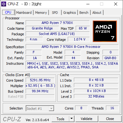 screenshot of CPU-Z validation for Dump [2ijghz] - Submitted by  Anonymous  - 2025-02-24 18:13:57