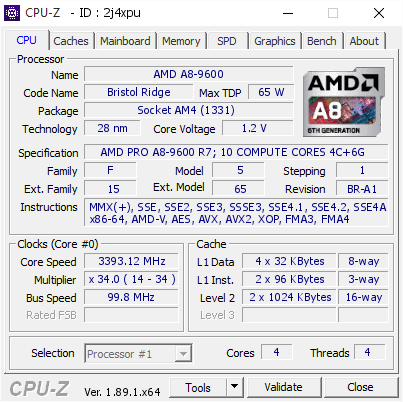 screenshot of CPU-Z validation for Dump [2j4xpu] - Submitted by  R7 240  - 2019-07-31 18:00:43