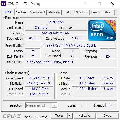 screenshot of CPU-Z validation for Dump [2kirey] - Submitted by  WIN-O6LCNR88EGN  - 2018-12-09 10:50:58