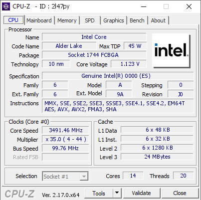 screenshot of CPU-Z validation for Dump [2l47py] - Submitted by  Anonymous  - 2025-12-07 07:54:00