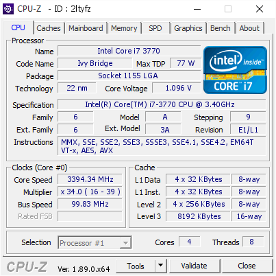 Intel Core I7 3770 3394 34 Mhz Cpu Z Validator