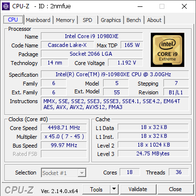 screenshot of CPU-Z validation for Dump [2nmfue] - Submitted by  Anonymous  - 2025-04-28 06:07:12